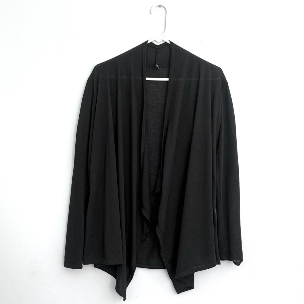 Rags & Couture Black Open-Front Draped Cardigan Sweater